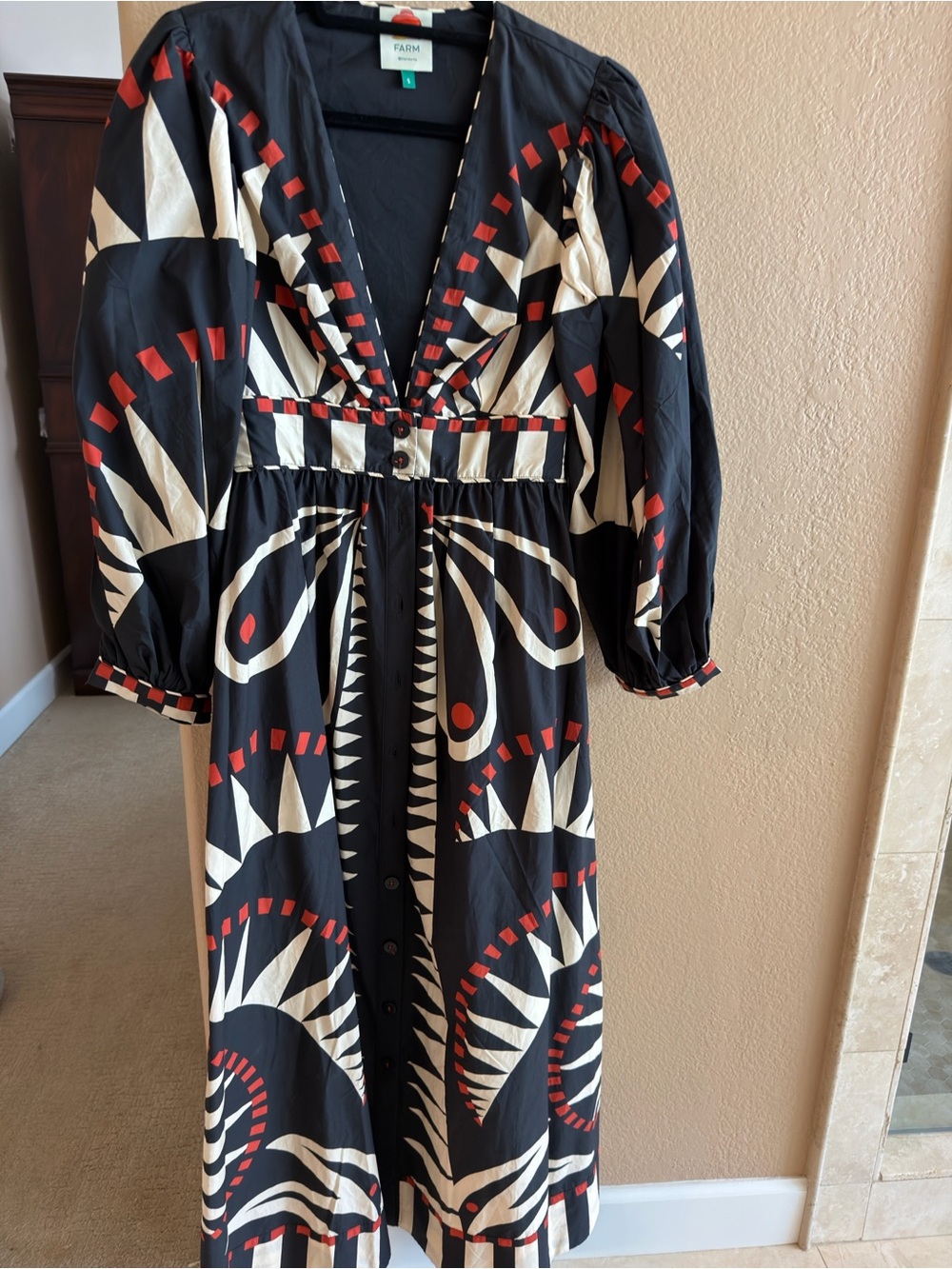FARM Rio Giraffes Puff Sleeve Maxi Dress – Size Small - Picture 7 of 7